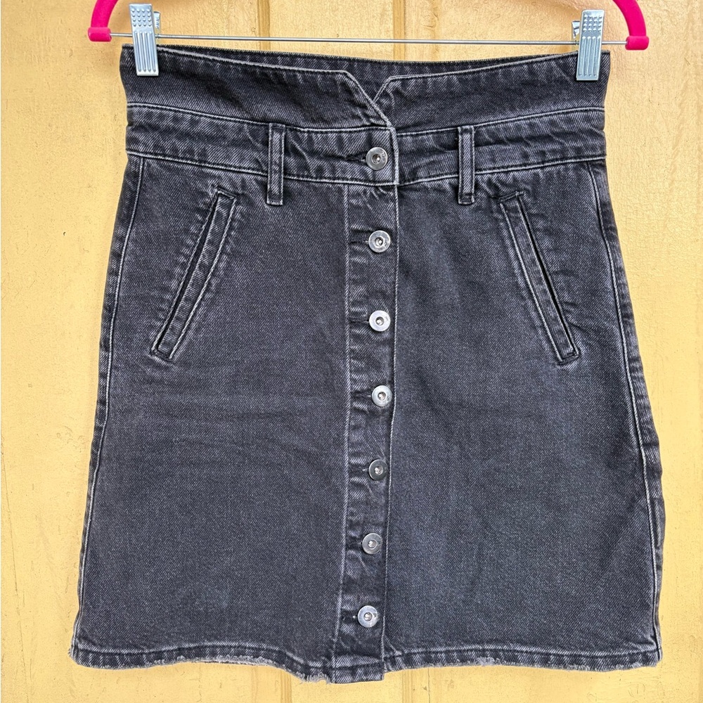 Anthropologie Black Button-Front Mini Skirt